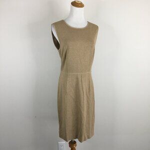 TRINA TURK Beige/Caramel Silk Trim Sleeveless Lined Sheath/Shift Dress